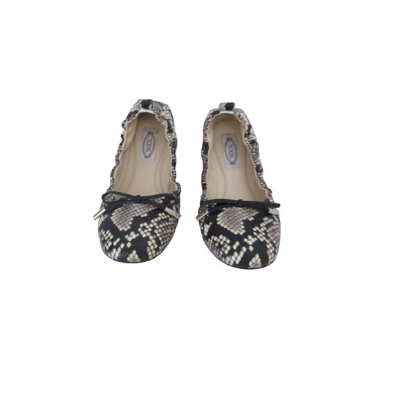 Woman's Tod Black/White Snake Ballet Shoes Size 36 or 6 US